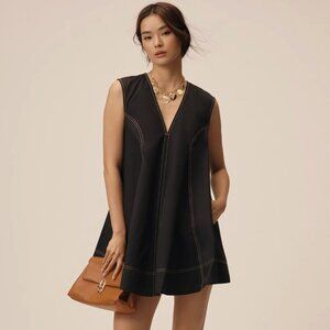 NWT Black Maeve Sleeveless V-Neck Mini Swing Dress MP Anthropologie